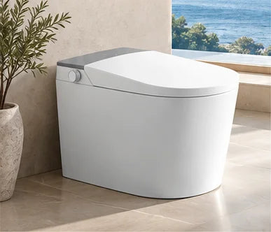 LF710 white smart toilet in a stone bathroom setting