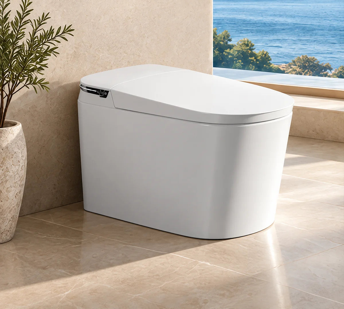 ORWES smart toilet in a stone bathroom