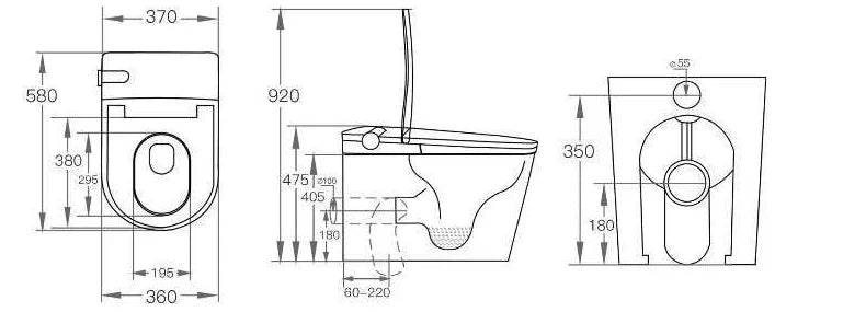 LF720K technical dimension drawing; 580 × 370 × 475 mm